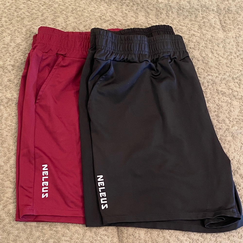 Neleus Athletic Shorts - Black & Burgundy